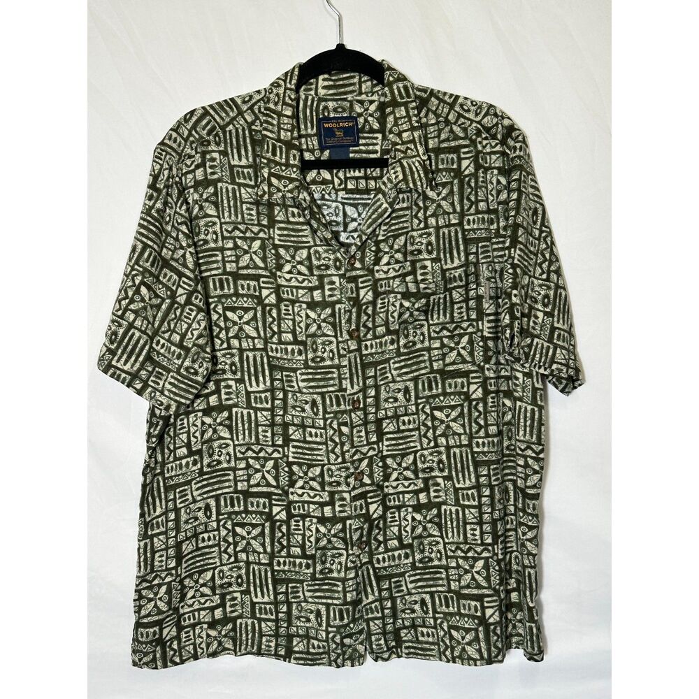 Woolrich Vintage Men's Tribal Aloha Hawaiian Button Down Short Sleeve Top SZ XL